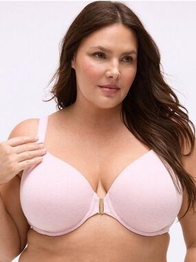 Full Coverage Lightly Lined Cotton Front-Close Bra 36DD Parfait Pink Heather NWT
